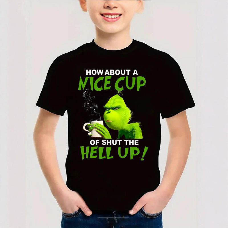 Cotton New Christmas Children's Short Sleeve Girls' T-Shirt Kids Clothing Boys' Short Sleeve