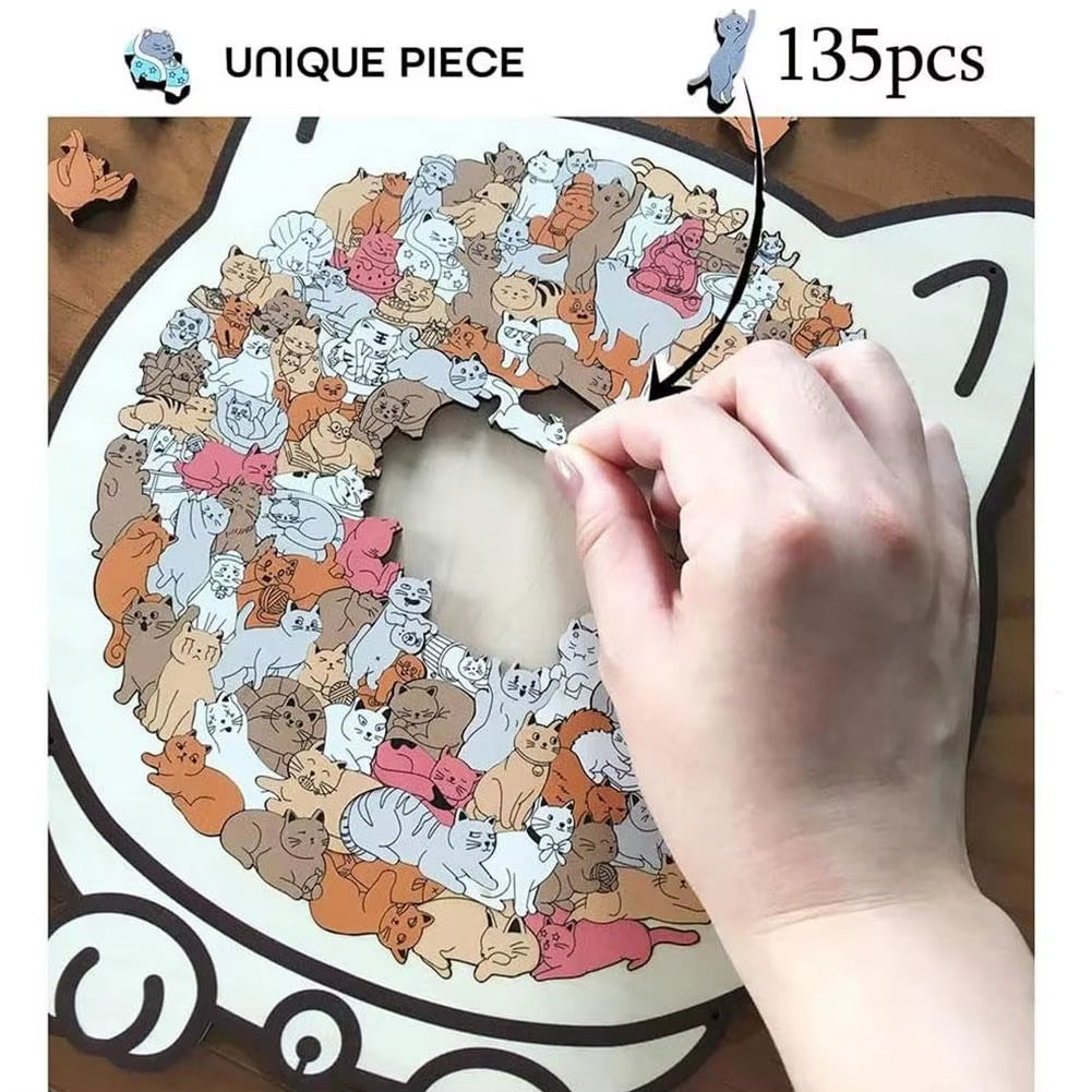 135Pcs Cat-Shaped Wooden Puzzle - Perfect Stress Relief Gift for Cat Lovers & Puzzle Collectors!