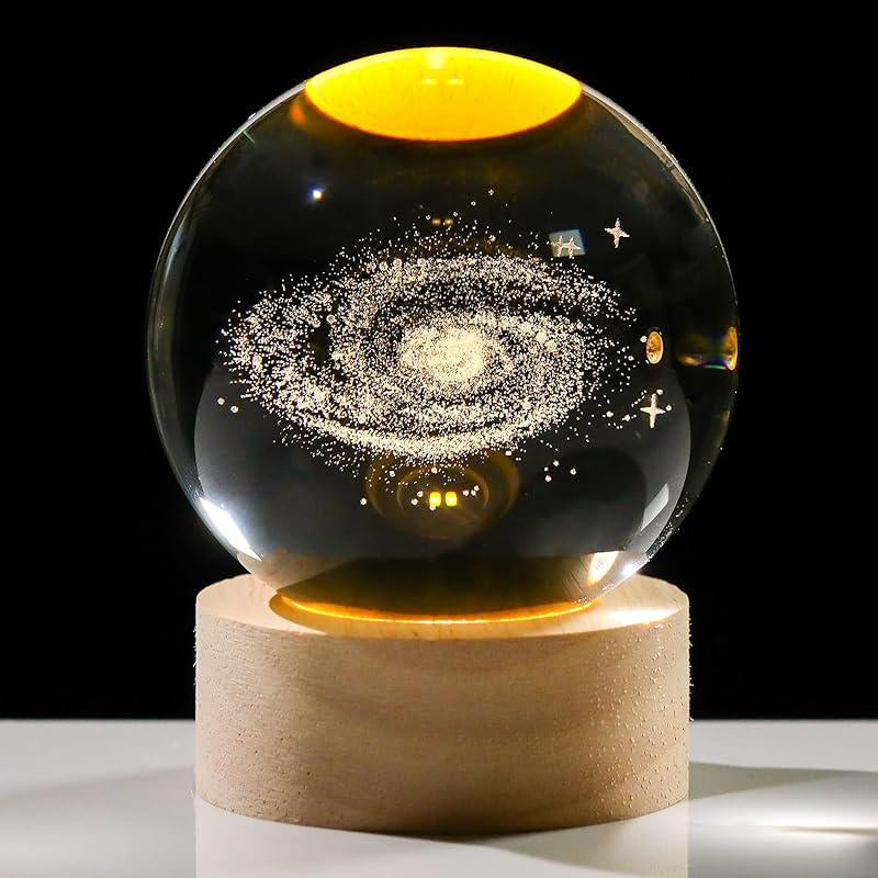 3D Saturn Crystal Ball Night Light with LED Stand, Saturn Planet Figurine Lamp Decoration Glass Sphere Paperweight Decorative Balls,Suitable as Night Lights Bedroom Decorations(2.4 In,60Mm)