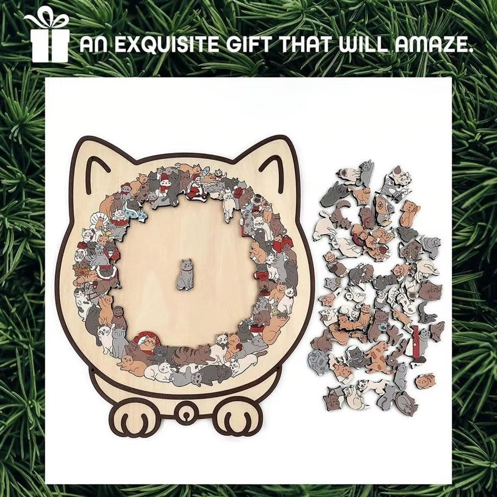 135Pcs Cat-Shaped Wooden Puzzle - Perfect Stress Relief Gift for Cat Lovers & Puzzle Collectors!