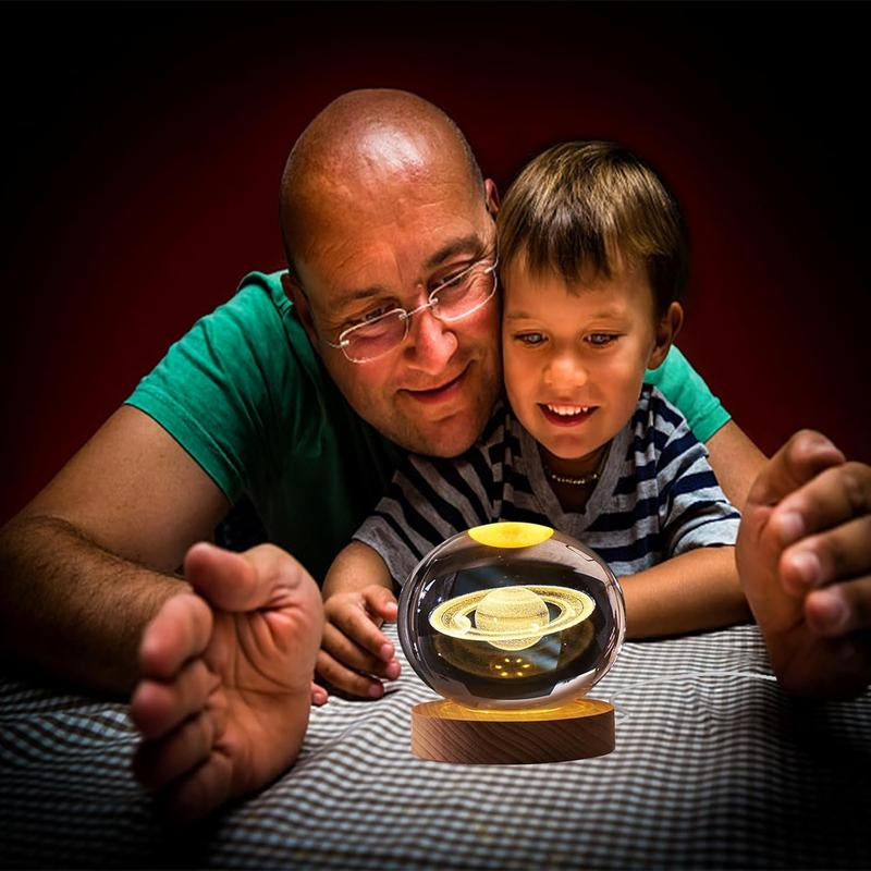 3D Saturn Crystal Ball Night Light with LED Stand, Saturn Planet Figurine Lamp Decoration Glass Sphere Paperweight Decorative Balls,Suitable as Night Lights Bedroom Decorations(2.4 In,60Mm)