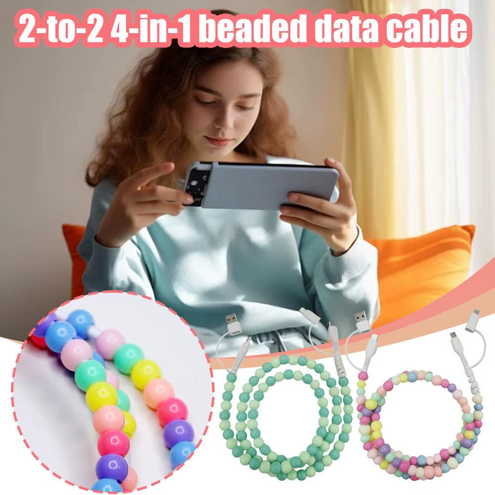 4-in-1 High-Speed Beaded Charging Cable for iPhone - 60W PD3.0 Fast Charging & Data Sync