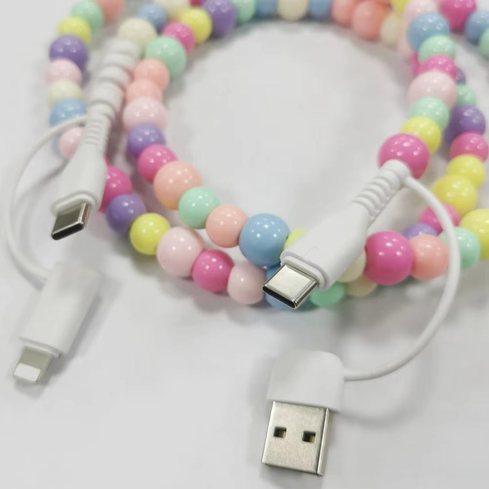 4-in-1 High-Speed Beaded Charging Cable for iPhone - 60W PD3.0 Fast Charging & Data Sync