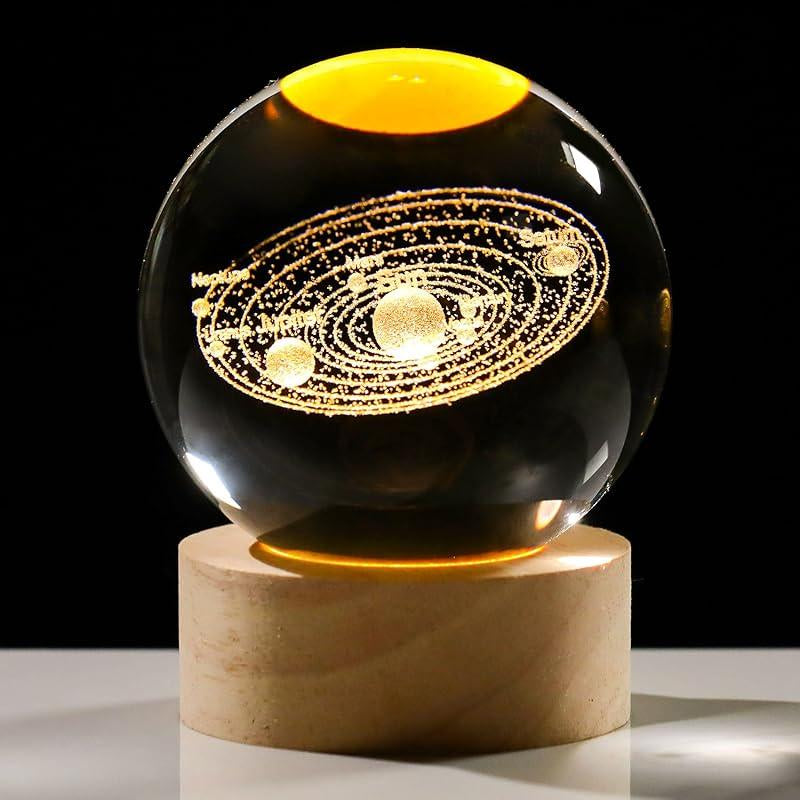 3D Saturn Crystal Ball Night Light with LED Stand, Saturn Planet Figurine Lamp Decoration Glass Sphere Paperweight Decorative Balls,Suitable as Night Lights Bedroom Decorations(2.4 In,60Mm)