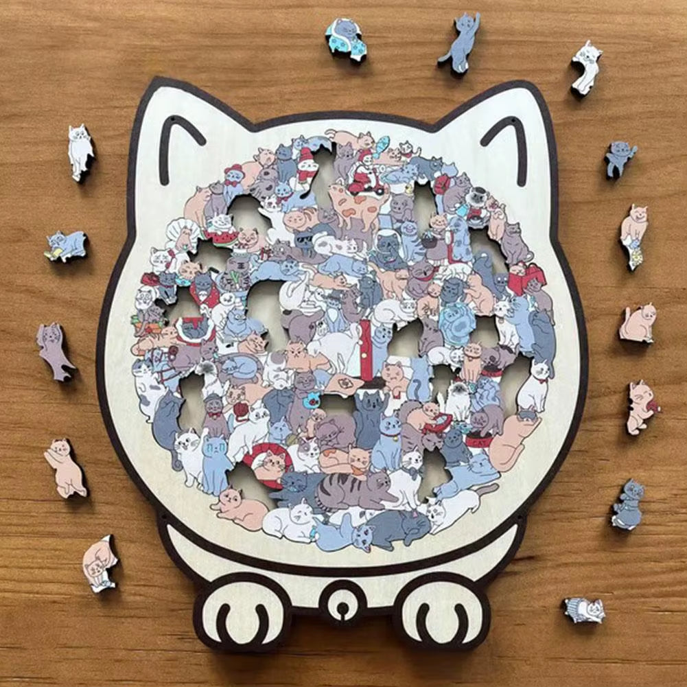 135Pcs Cat-Shaped Wooden Puzzle - Perfect Stress Relief Gift for Cat Lovers & Puzzle Collectors!