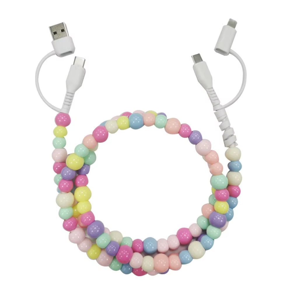 4-in-1 High-Speed Beaded Charging Cable for iPhone - 60W PD3.0 Fast Charging & Data Sync