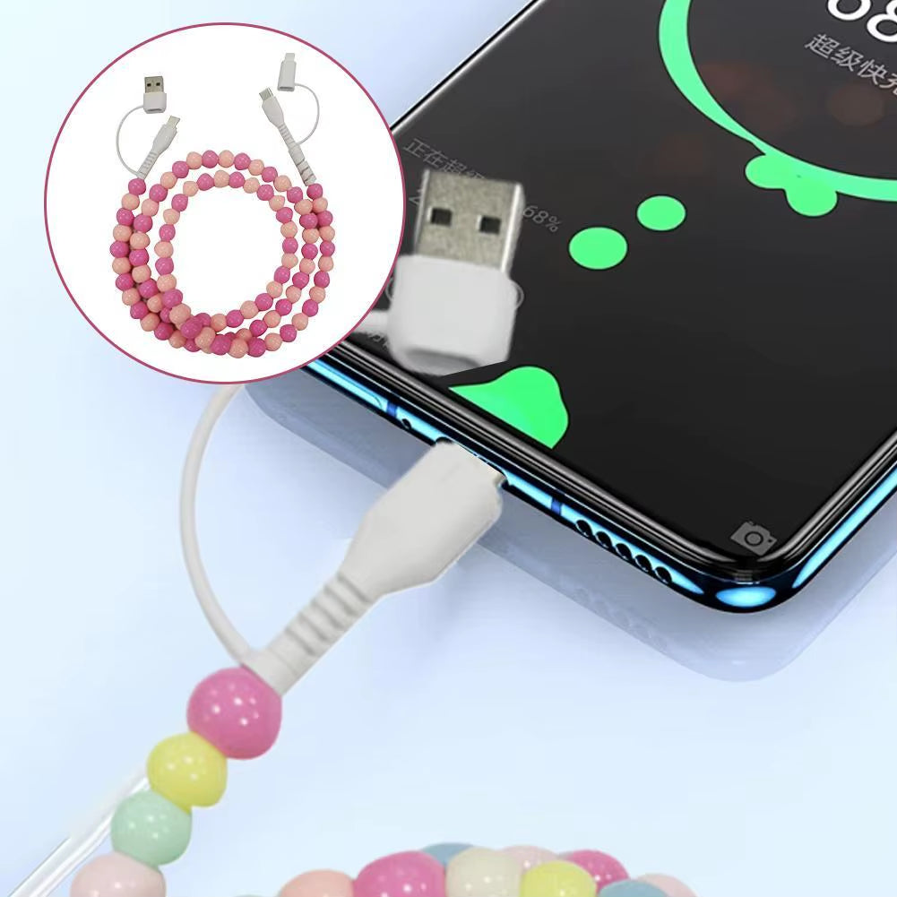 4-in-1 High-Speed Beaded Charging Cable for iPhone - 60W PD3.0 Fast Charging & Data Sync