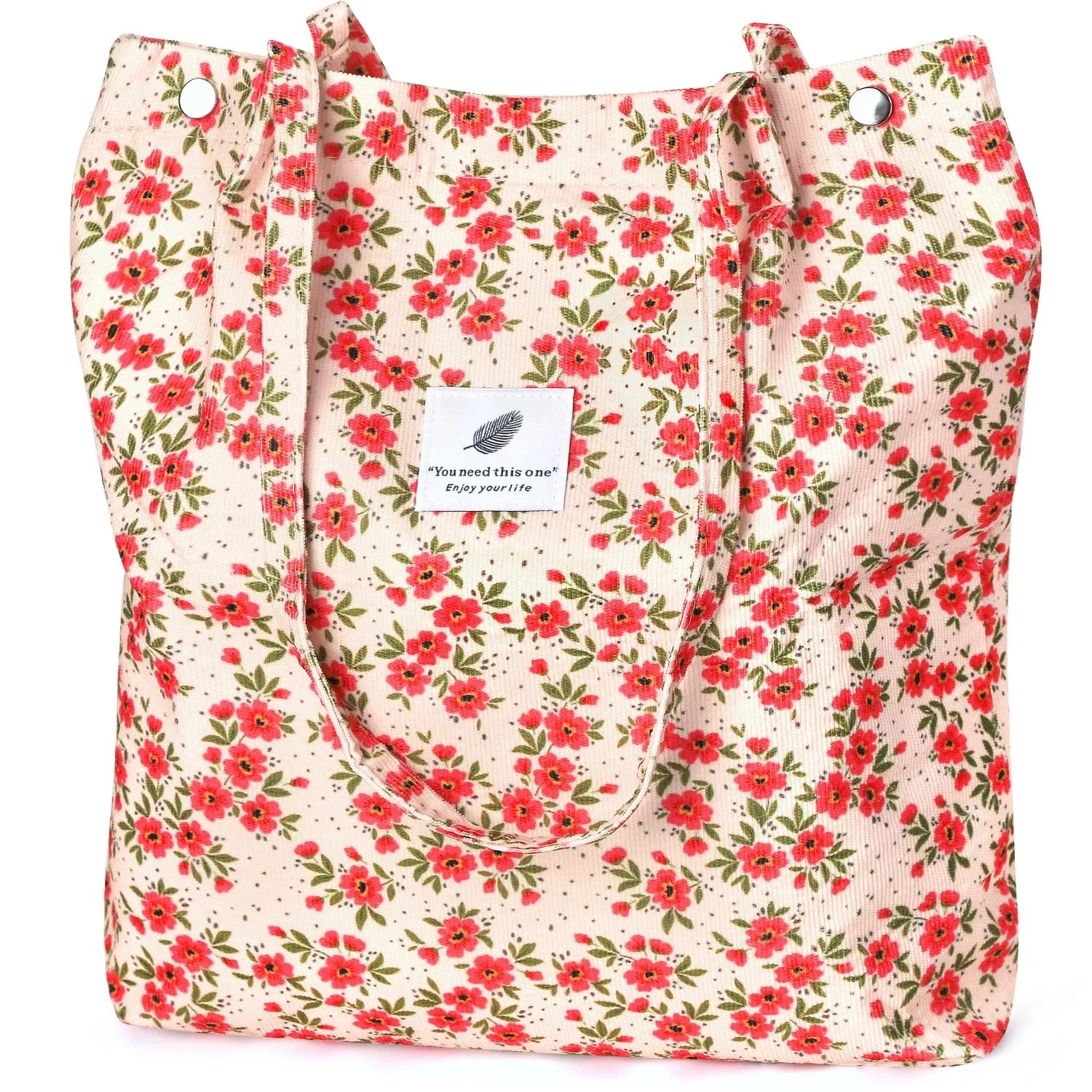 Corduroy Tote Bag with Inner Pocket, Large Canvas Shoulder Bag for Women and Girls